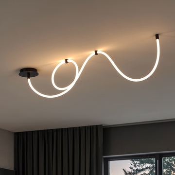 Serafina Contemporary Minimalist 360 Adjustable Silicone Neon Rope Dimmable Linear Integrated LED Flush Mount - JONATHAN Y